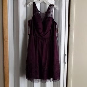 Mesh illusion neck eggplant dress